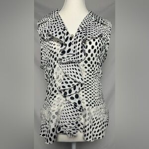 JOHN PAUL RICHARD UNIFORM Y2K Retro Polka Dot Ruffle Lace Sleeveless Top Size L